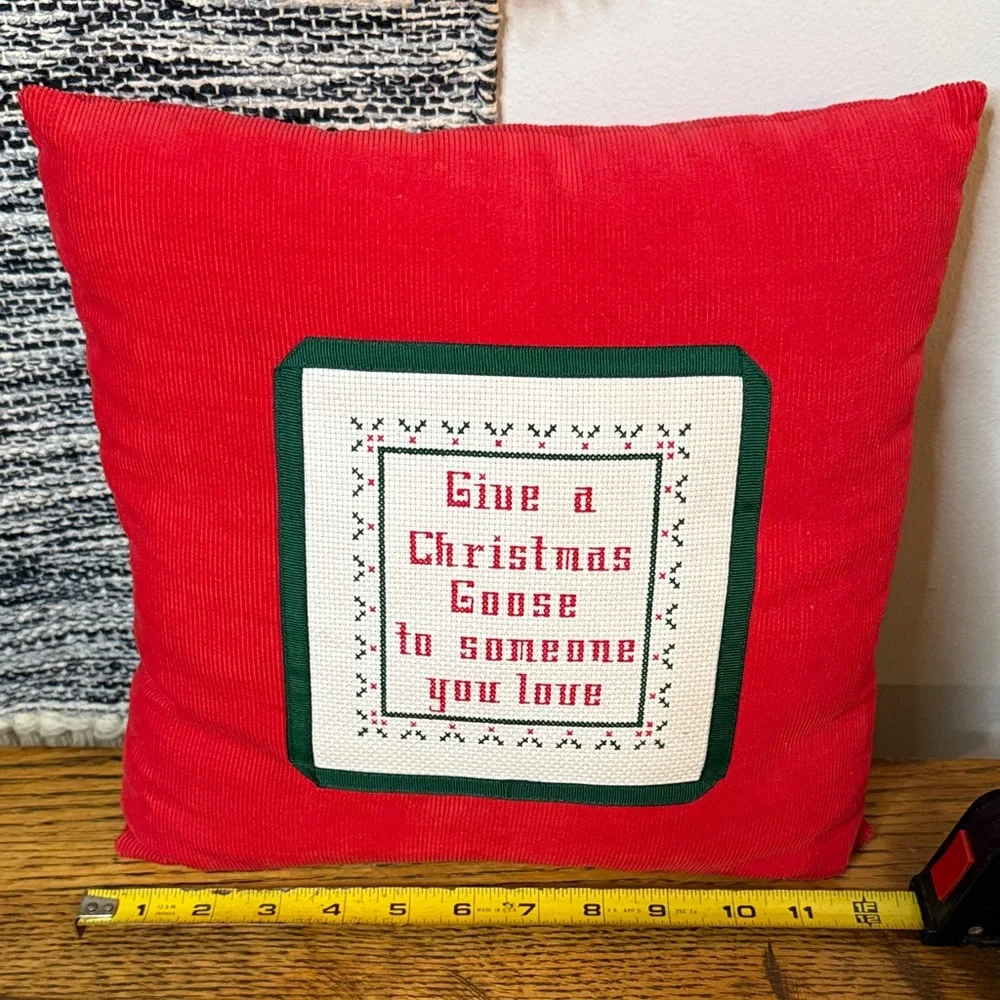 Festive Red Needlepoint Christmas Pillow